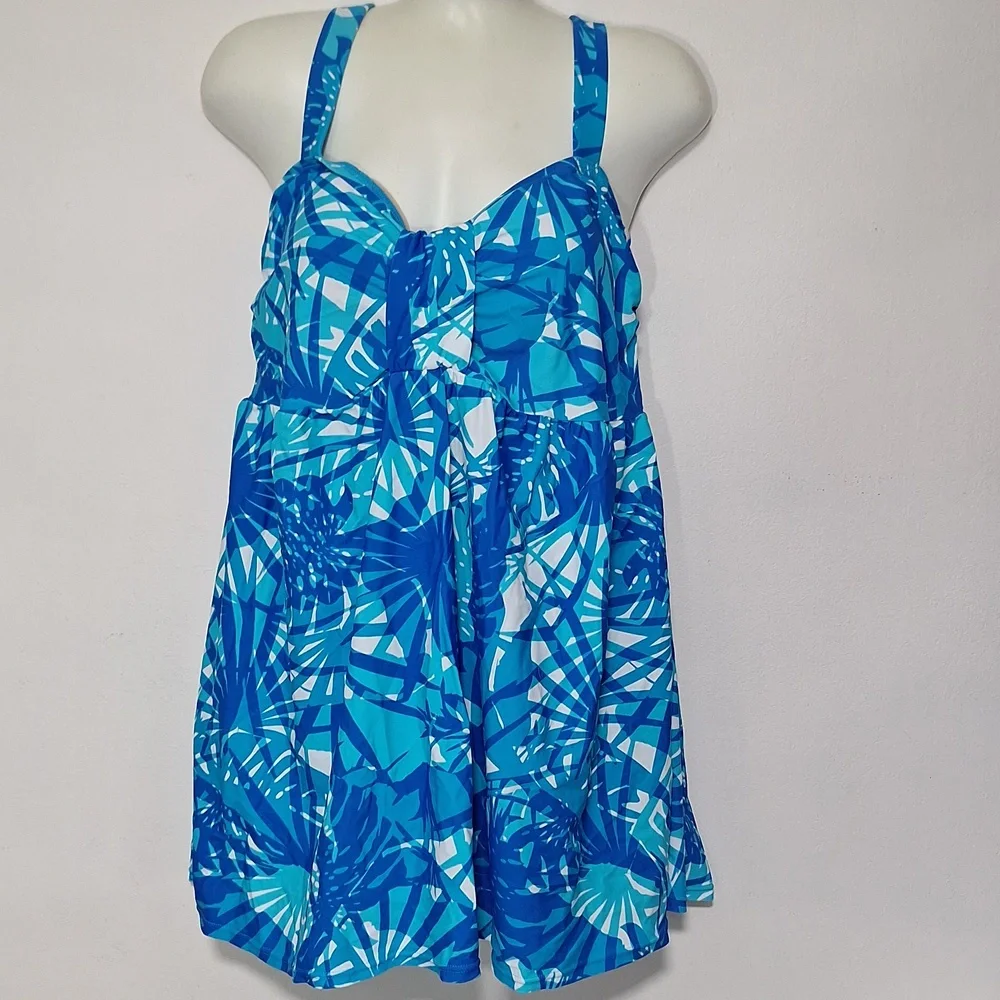Avenue Tropical Blue One Piece Swim Dress Swimsuit